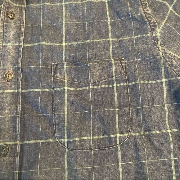 Faherty Indigo Windowpane Washed Long Sleeve Button Up Shirt Men's XL Cabincore - Picture 3 of 6